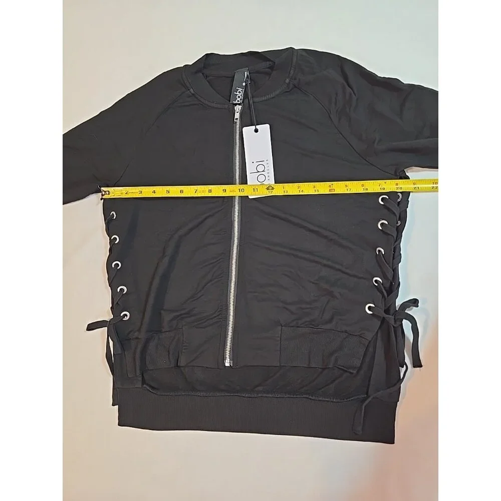 bobi zip front jacket‎ Black Lace up sides Stretch Long Sleeve Size S New